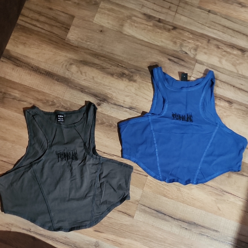 Blue and Gray Crop Tops